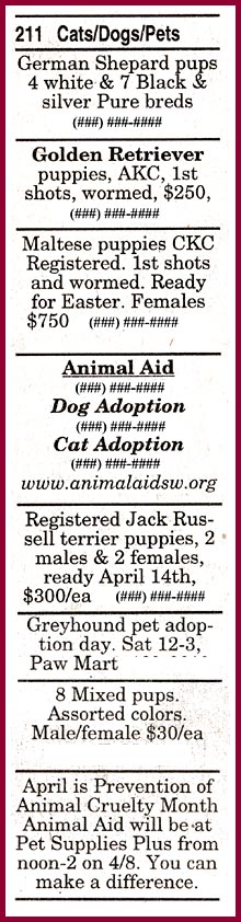 classified ads for pets